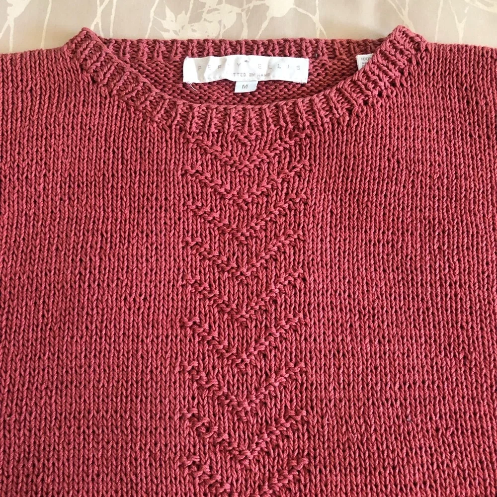 Perry Ellis Vintage 80s Hand-Knit Sweater - Picture 2 of 4